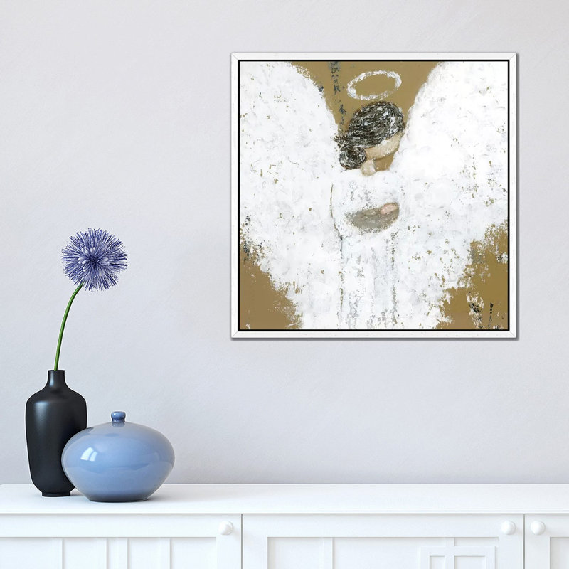 Heavenly Baby Angel by Ashley Bradley - Painting on Canvas, 45.72 cm H x 45.72 cm W, White Framed