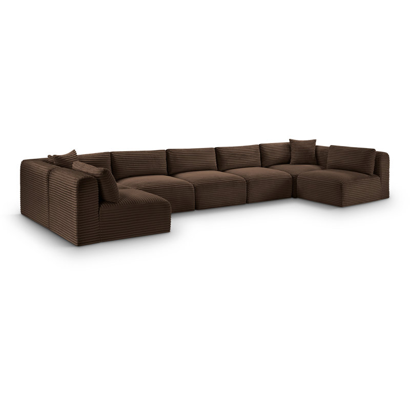 Canapé modulaire Carmean, Velours côtelé texturé brun, 5 Armless, 2 Corner