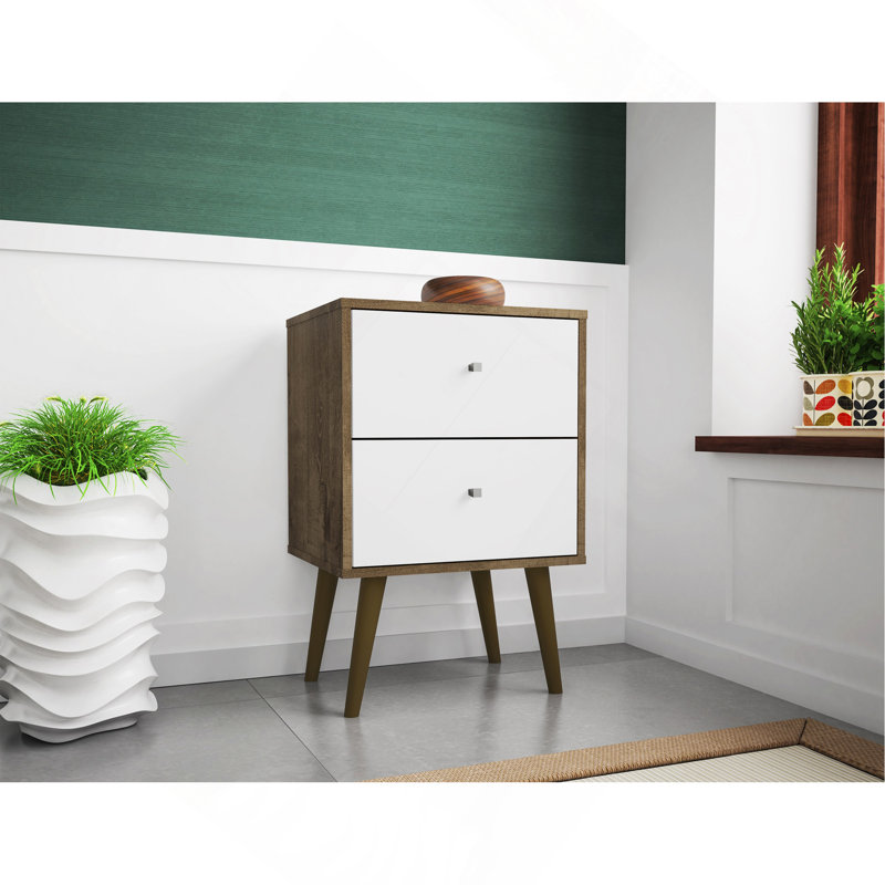 Table de chevet en brun rustique et blanc, Brun / Blanc