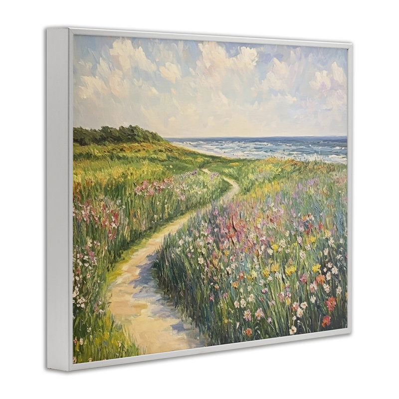 Impression impressionniste, dessin par Petal Prints Design, H 24 po x l 30 po, Estampe numérique encadrée blanc bord de mer