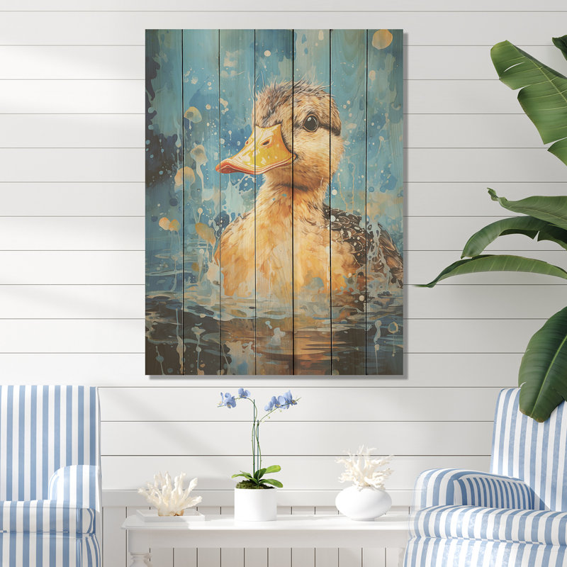 Splashing Duckling Wonder - Canard sur bois, H 44 po x l 34 po