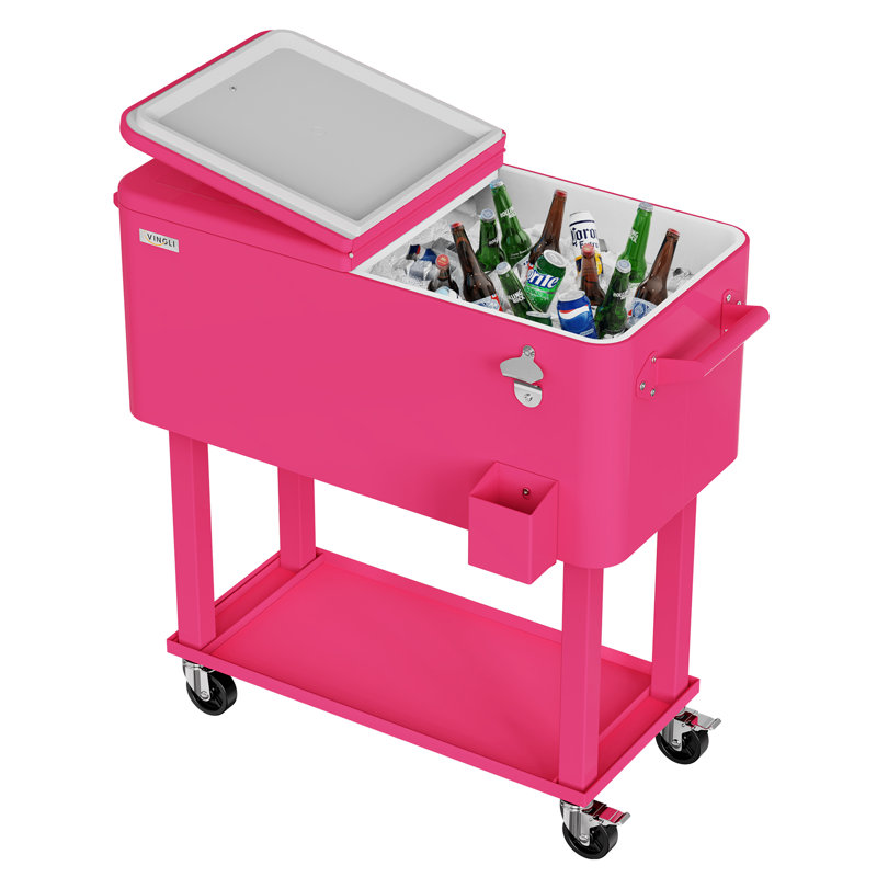 Winado 80 Qt. Outdoor Rolling Cooler Cart Storage Cabinet, Pink