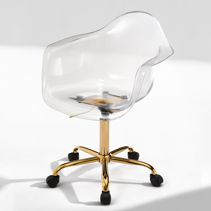 Fauteuil de bureau transparent en acrylique transparent, chaises de bureau pivotantes modernes avec roulettes et accoudoirs Fauteuil roulant à hauteur ajustable pour bureau, maison, doré