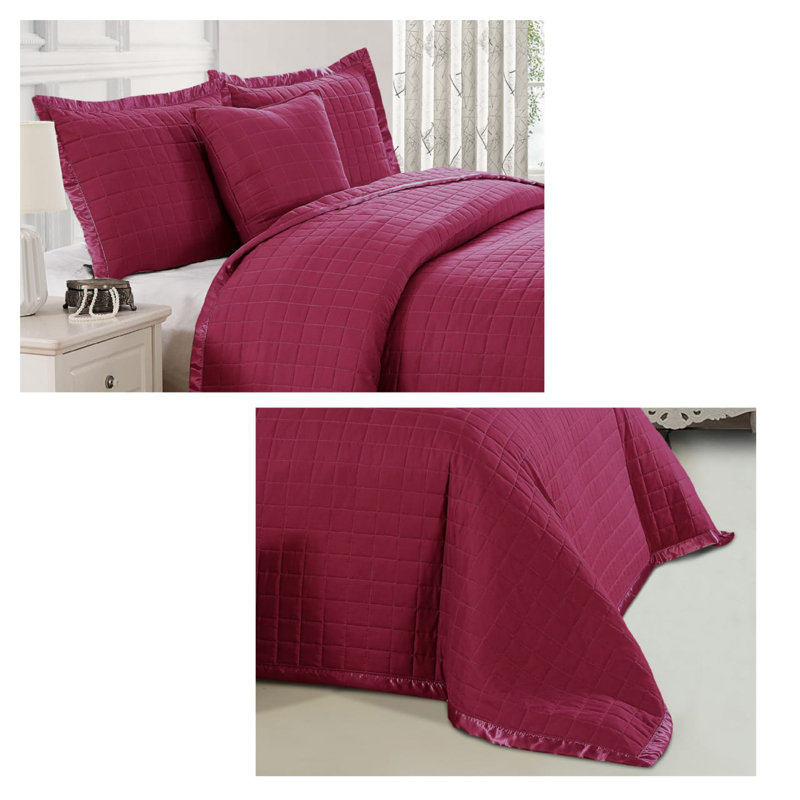 Berdeja Solid Colour Bedspread with Pillowcases Included, 250 x 240 cm Bedspread - 2 Pillowshams, Burgundy