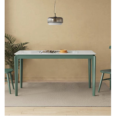 Nordic-style white sintered stone and all-solid-wood dining table
