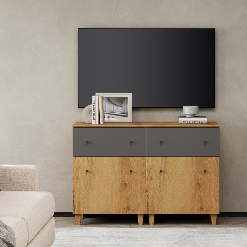 Lytarra Unfinished TV Stand for TVs up to 50", Oak Brown & Dark Grey