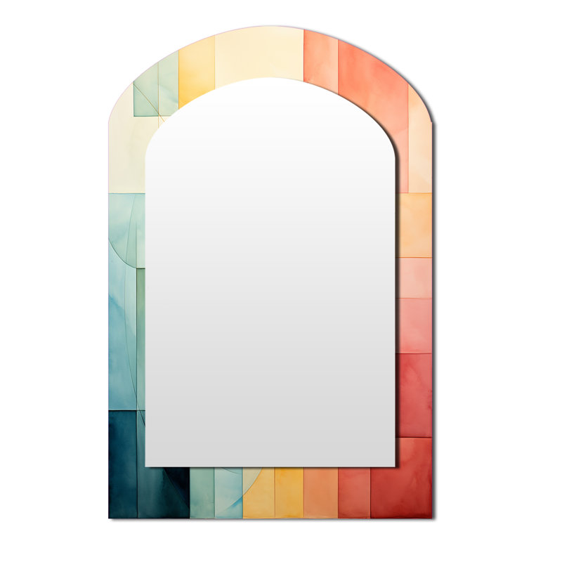 Cubism Experiment With Minimalist II - Cubism Arch Decorative Mirror, Modern Asymmetrical Large Wall Mirror, Printed Metal Art