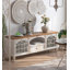 Meuble télé de style campagnard avec plateau en bois massif et rangement en verre
