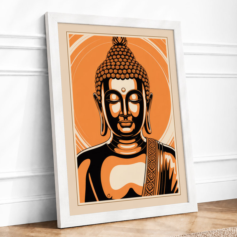 Buddha in Orange Modern - Framed Print, A4 - 29.7 x 21.0 cm, White