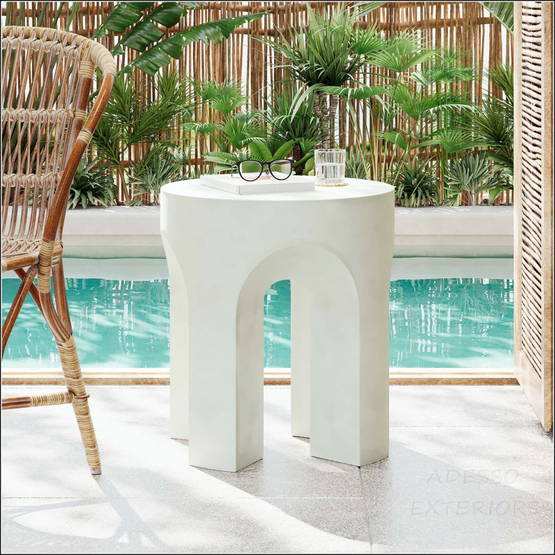 Table d'appoint à plateau rond avec base à quatre pieds MGO, blanc antique