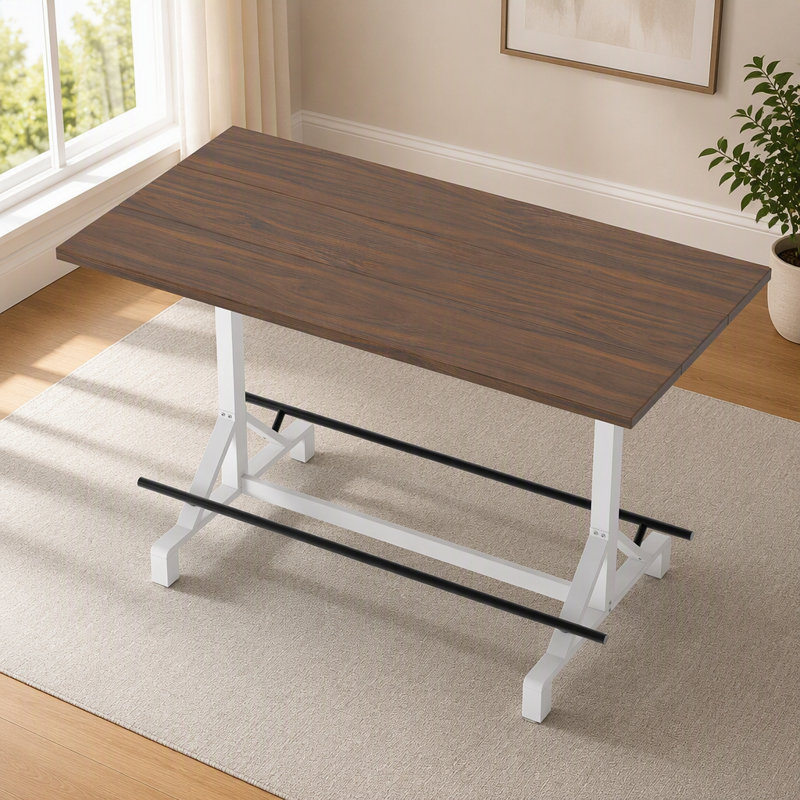 Table de bar rectangulaire en bois, hauteur 150 cm (59 pouces), avec repose-pieds, Noir blanc, noyer