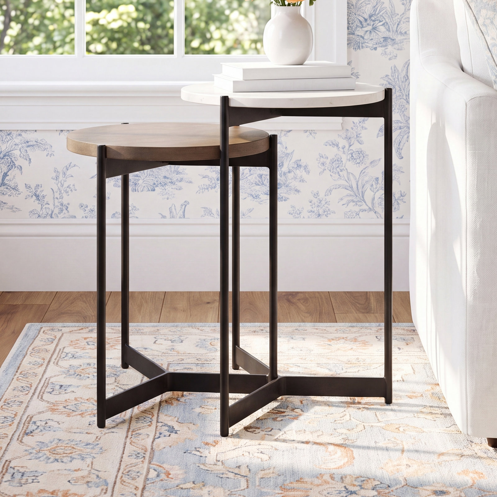 Ivelisse Nesting End Table, White/Light Brown