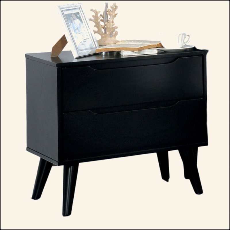 Table de chevet élégante et fonctionnelle de style Mid-Century moderne pour le décor de chambre à coucher, Noir