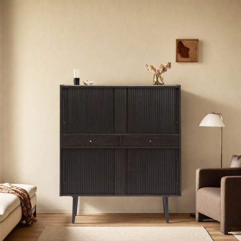 Buffet haut de gamme minimaliste de style chinois, Noir