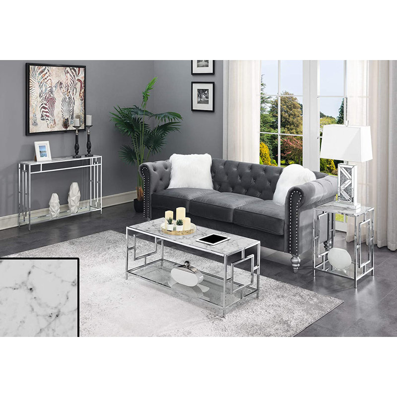 Bojka 42'' Console Table, White Faux Marble/Chrome