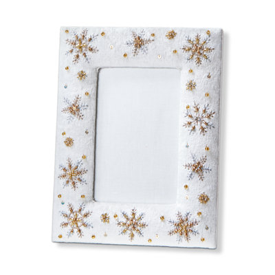 Snowflake Embroidered Photo Frame White Wood Christmas 4x6
