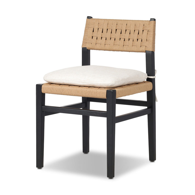 Hamlin Dining Chair With Cushion-Dover Crescent, Distressed Black Ash