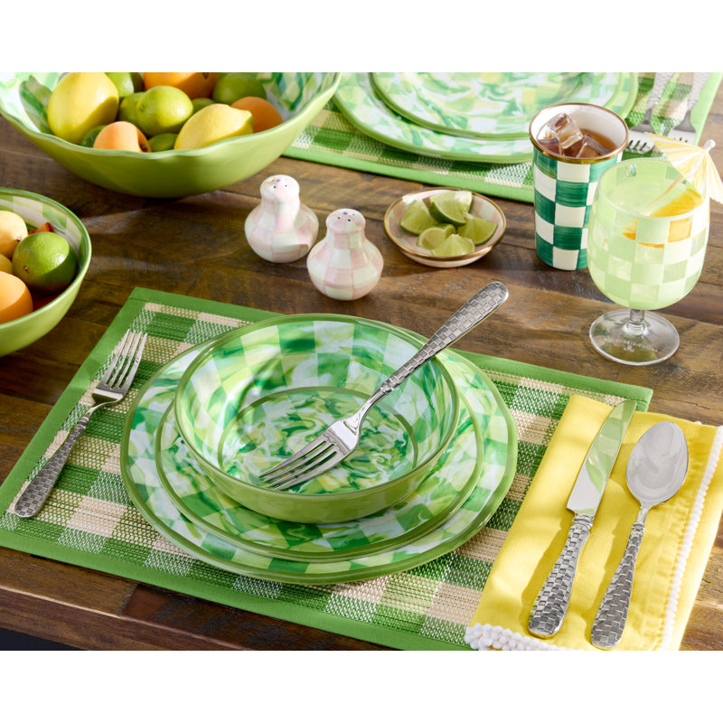 Pink Marble Check Melamine Salad Plates, Green