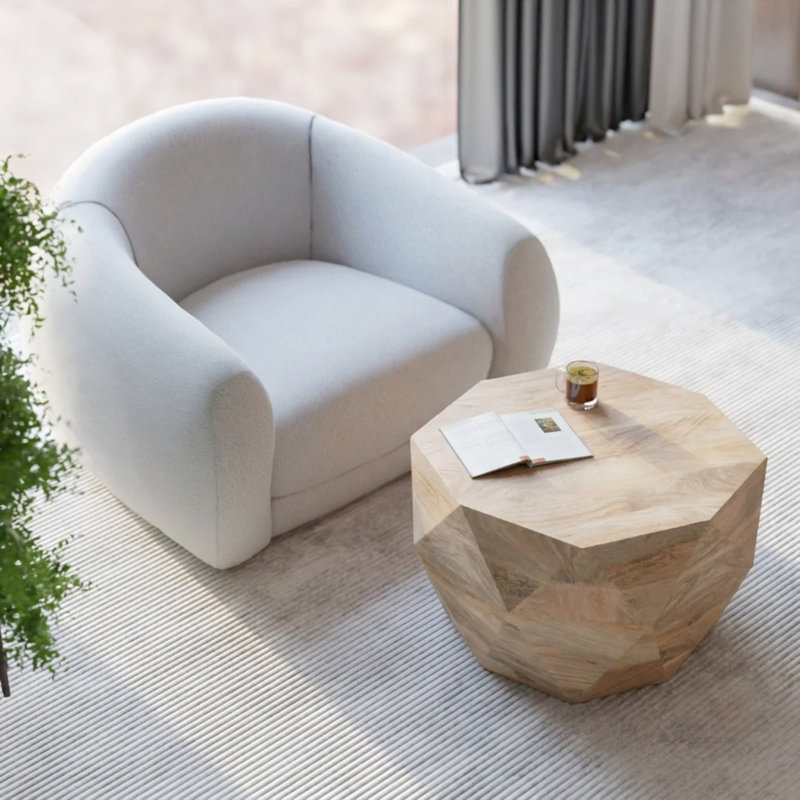 Solid Wood Round Modern Coffee Table – 29.5″ W Drum Design, Natural Finish, Coffee Table for Living Room, Natural