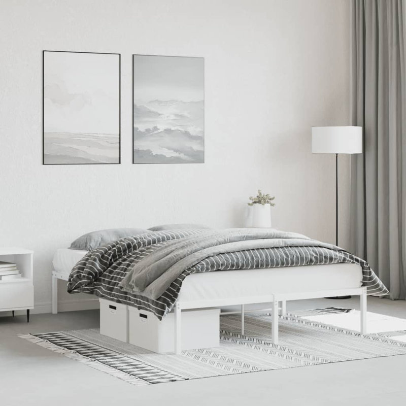 Metal Bed Frame Without Mattress White 47.2"X78.7", Full XL (207 cm x 146 cm), White