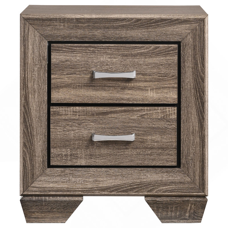 Modern Rectangular Nightstand with 2 Drawers – Washed Taupe, Taupe