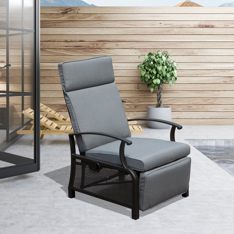 Chaise de patio inclinable avec coussins, Gris