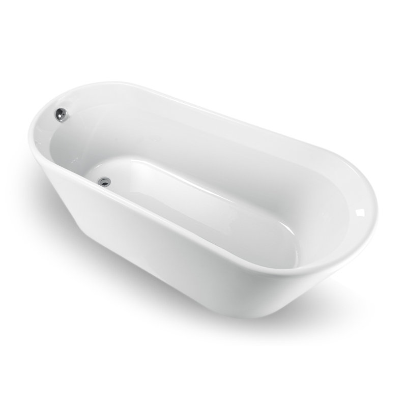 61" Streamline Freestanding Soaking Acrylic Bathtub With Drain and Bamboo Tray, Polished Chrome