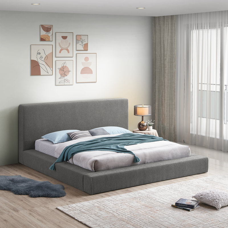 Issaias Upholstered Storage Bed, Queen, Grey Boucle Fabric