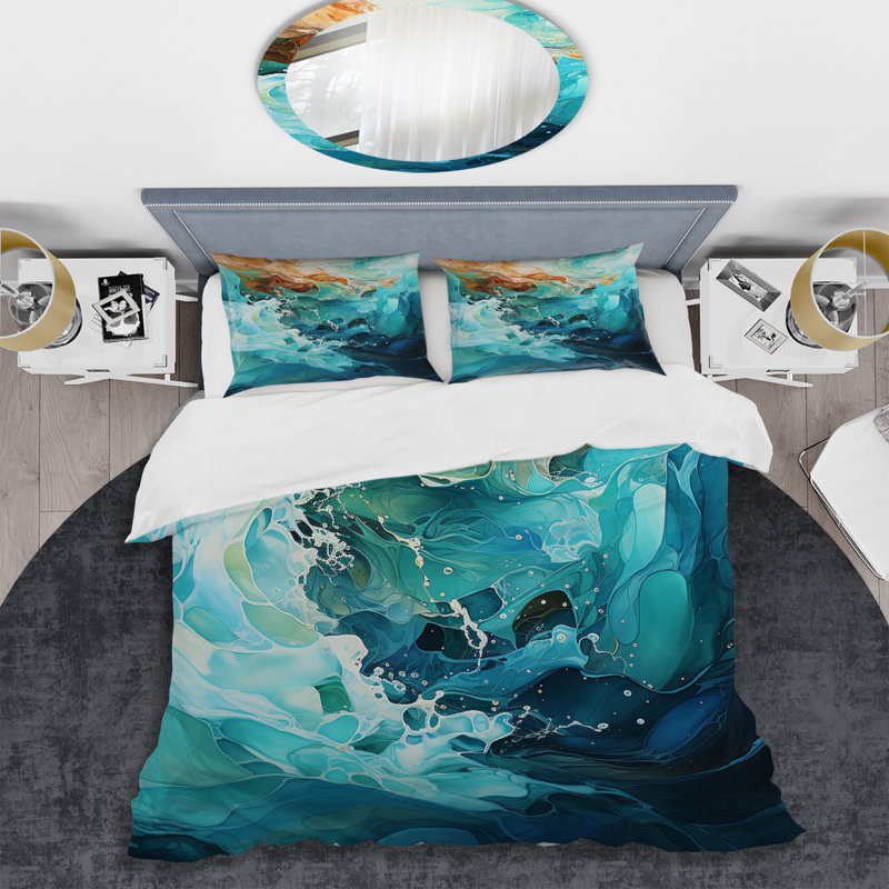 Ensemble de housse de couette Aqua Dream Rush Flow 4 - Abstract Collages, Housse de couette pour grand lit