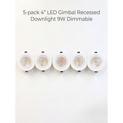 5-pack 4" LED Gimbal Recessed Downlight 9W Dimmable 2700/3000/3500/4000/5000K Selectable