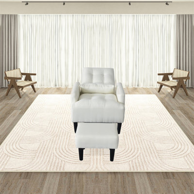 Fauteuil inclinable en tissu doux blanc crème pour le salon, salle de loisirs ergonomique blanche et apaisante