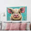 Rosey the Pig on Turquoise 1 Piece Wrapped Canvas Painting-1196725431