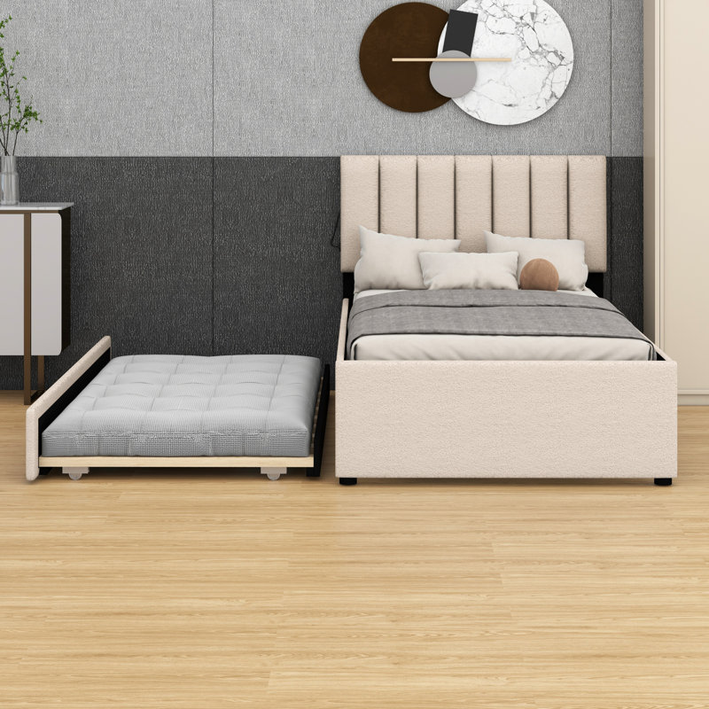 Lit plateforme tapissier avec lit gigogne