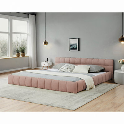 Structure de lit tapissier avec tissu épais, lit plateforme en chenille avec tête de lit et structure solide. Aucun sommier tapissier requis (90,5 po x 80,5 po x 31 po)