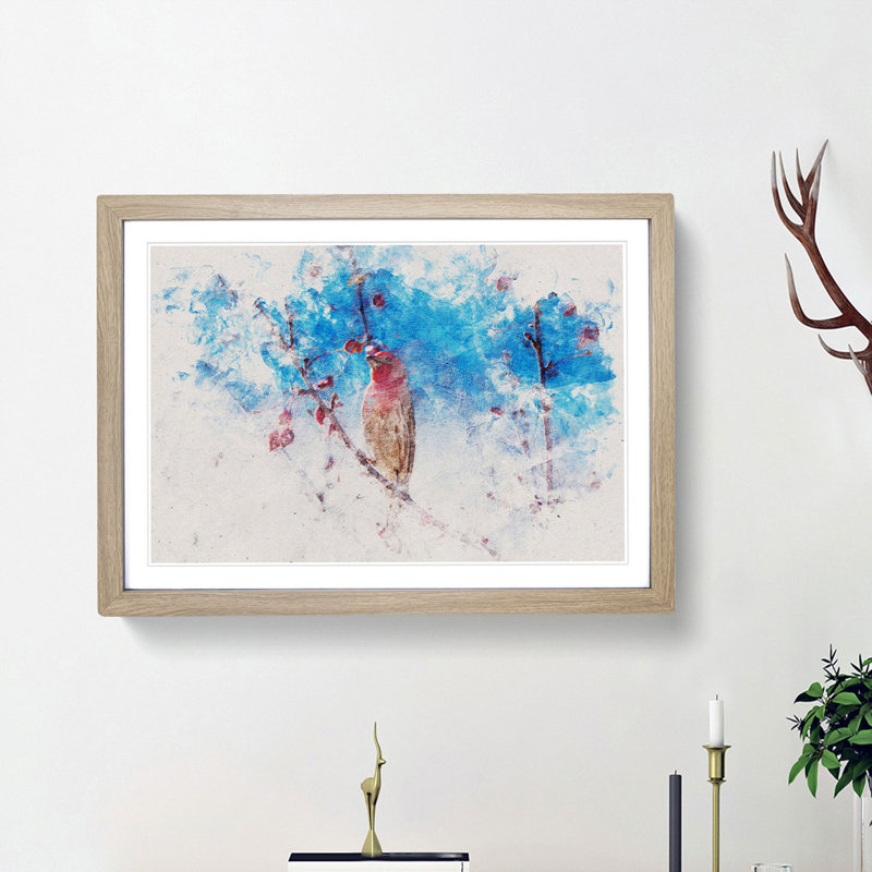 House Finch Bird - Picture Frame Painting Print, 62cm H x 87cm W x 2cm D, Oak Framed