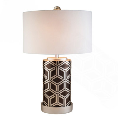 Grande lampe de table 29,5 "en polyrésine tissée argentée