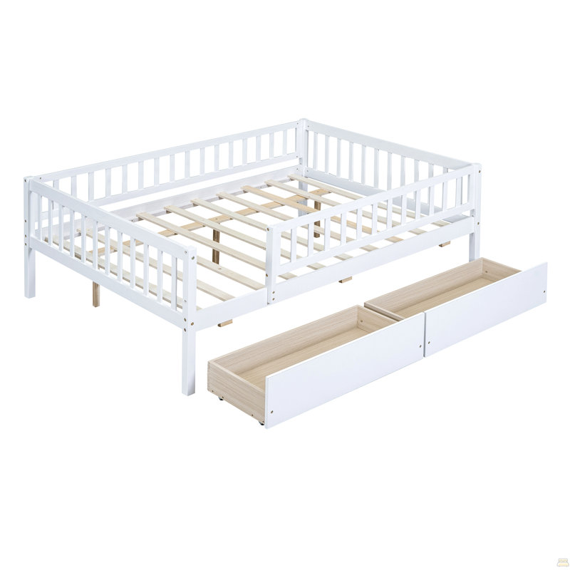 Lit de jour double en bois avec deux tiroirs, Lit double, Blanc