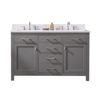 Ajhane 54'' Free-standing Double Bathroom Vanity with Engineered Stone Vanity Top