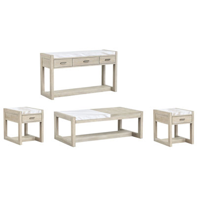 Table basse rectangulaire avec 2 tables de bout et canapé