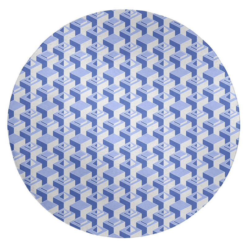 Chenille Geometric Indoor Rug, Round 5'