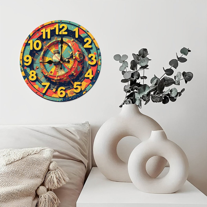 Retro Colorful Wheel Clock Wall Decor