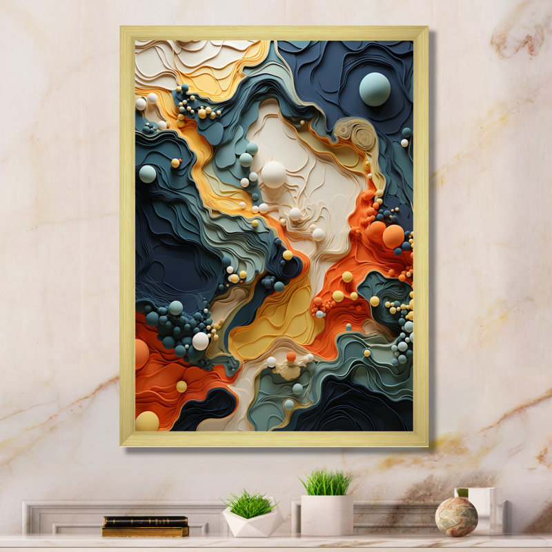 Biomorphism Organic Forms II - Biomorphism, art mural, Encadrement doré, H 32 po x l 24 po x P 1 po