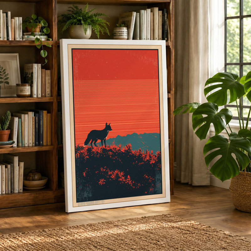 Fox Against Horizon Art Deco - Wrapped Canvas, 24x16 - 61.0 x 40.6 cm, Black Border