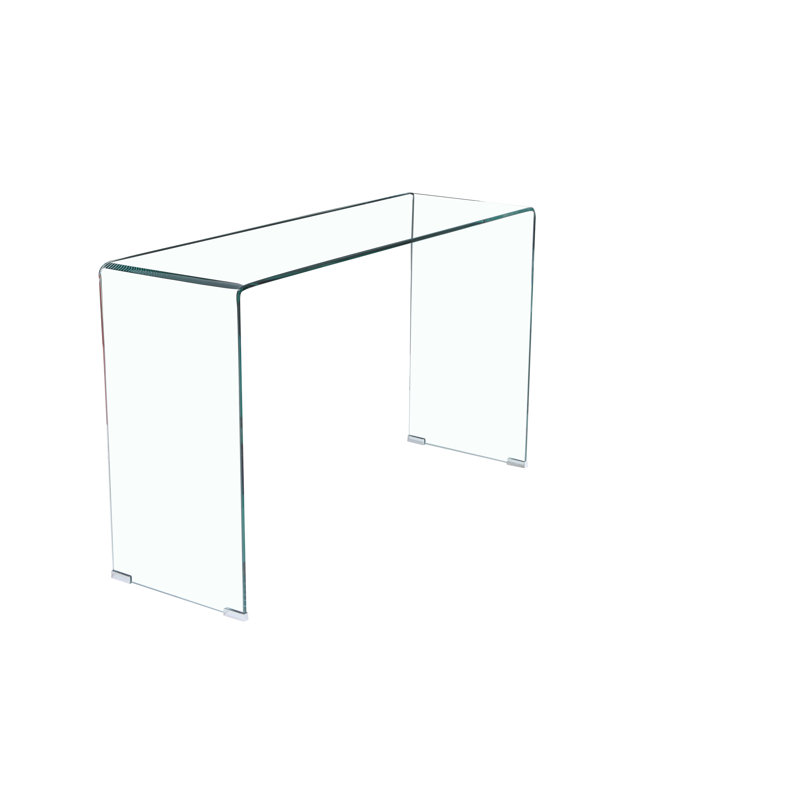 Console en verre, console en verre trempé transparent avec bureaux à bords arrondis, table de canapé