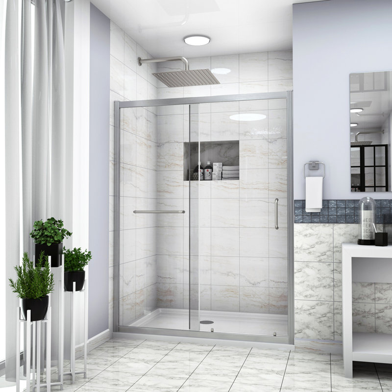 Cabine de douche coulissante simple de 1/4 po (6 mm), Nickel brossé