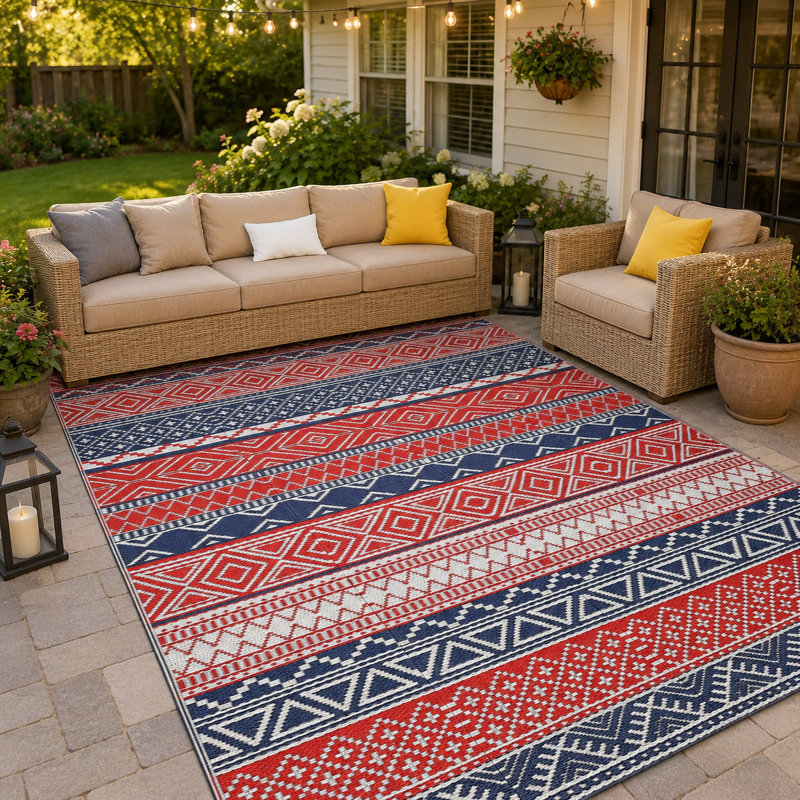 Plastic Straw Rug for Porch, Backyard, Balcony, Picnic, Red, Runner 9' x 18'