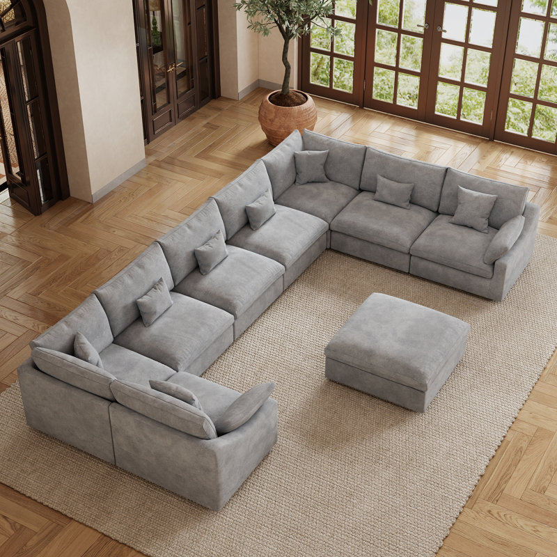 Canapé modulaire Elowen, Lin gris clair / chenille