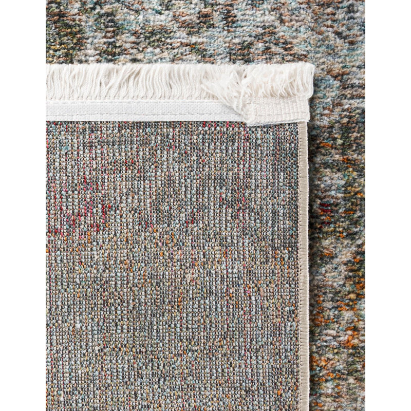 Folmar Abstract Ivory/Blue/Red Area Rug, Square 4'3"