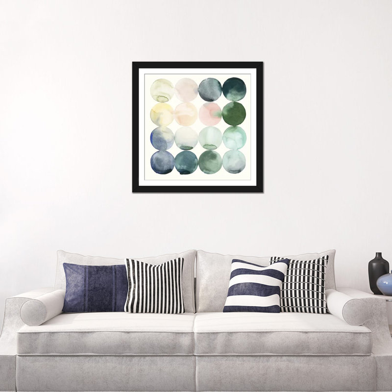 « pastel cerceaus ii », impression sur toile, H 24 po x l 24 po x P 1 po, Papier d'art encadré noir, Blanc