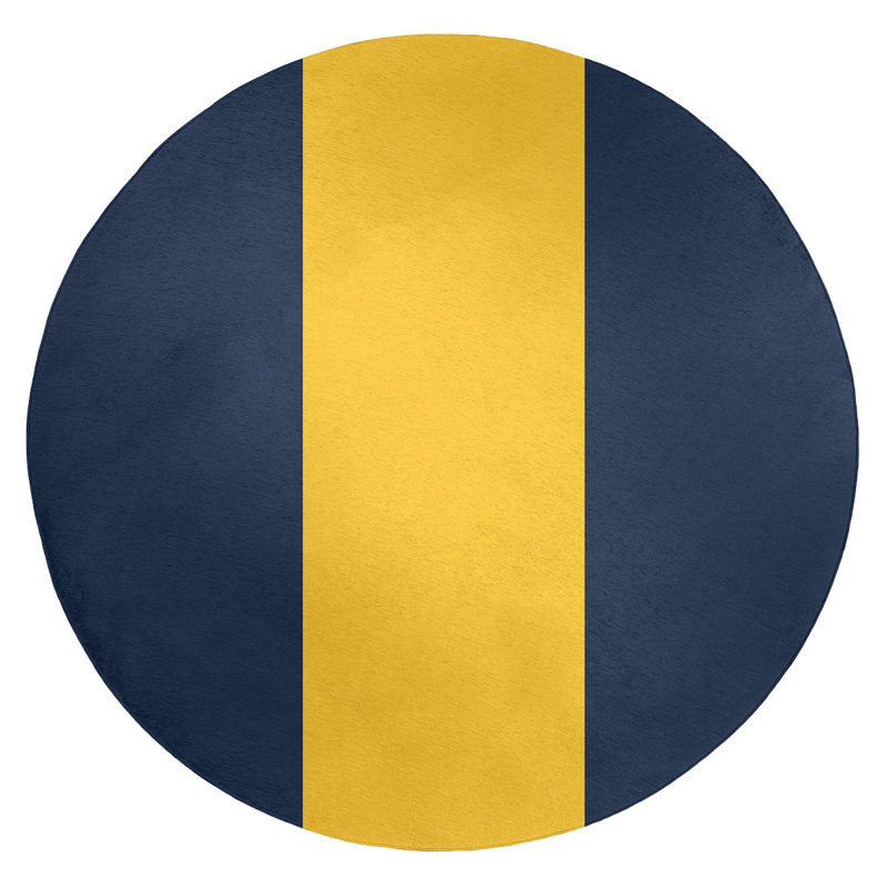 Tapis bleu/jaune à rayures minuit, Rond 5 pi